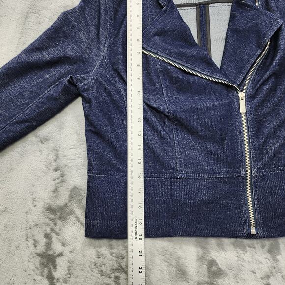 Liz Claiborne Jacket Womens Blue Denim Look Stretch Knit Asymmetrical Zip Moto - Picture 9 of 10